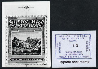South Africa 1926-27 issue Public Works Dept B&W photograph of original 2s Pictorial essay inscribed in English, approximately twice stamp-size. Official photograph from the original artwork held by the Government Printer in Preto……Details Below