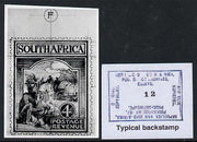 South Africa 1926-27 issue Public Works Dept B&W photograph of original 4d Pictorial essay inscribed in English, approximately twice stamp-size. Official photograph from the original artwork held by the Government Printer in Preto……Details Below