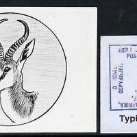 South Africa 1926-27 issue B&W photograph of original 1/2d Springbok design within circle, approximately twice stamp-size similar to issued stamp which is included. Official photograph from the original artwork held by the Governm……Details Below