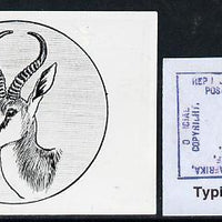 South Africa 1926-27 issue B&W photograph of original 1/2d Springbok design within circle, approximately twice stamp-size similar to issued stamp which is included. Official photograph from the original artwork held by the Governm……Details Below
