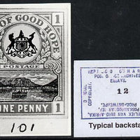 Cape of Good Hope 1900 Table Mountain B&W photograph of original 1d design approximately twice stamp-size similar to issued stamp. Official photograph from the original artwork held by the Government Printer in Pretoria with autho……Details Below