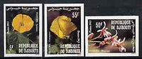 Djibouti 1983 Flowers imperf set of 3 from limited printing, as SG 878-80