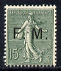 France 1904 Military Frank - FM opt'd on 15c slate-green mounted mint,SG M324