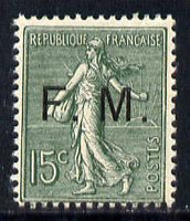 France 1904 Military Frank - FM opt'd on 15c slate-green mounted mint,SG M324