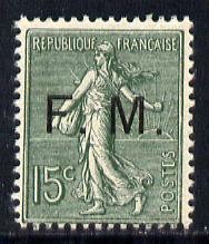 France 1904 Military Frank - FM opt'd on 15c slate-green mounted mint,SG M324