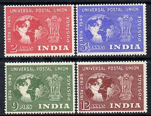 India 1949 KG6 75th Anniversary of Universal Postal Union set of 4 mounted mint, SG 325-8