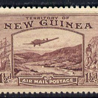 New Guinea 1939 Junkers G.31F over Bulolo Goldfields 1.5d claret mounted mint SG 214