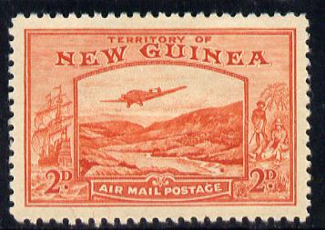 New Guinea 1939 Junkers G.31F over Bulolo Goldfields 2d vermilion mounted mint SG 215