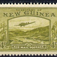New Guinea 1939 Junkers G.31F over Bulolo Goldfields 4d yellow-olive mounted mint SG 217
