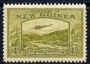 New Guinea 1939 Junkers G.31F over Bulolo Goldfields 4d yellow-olive mounted mint SG 217