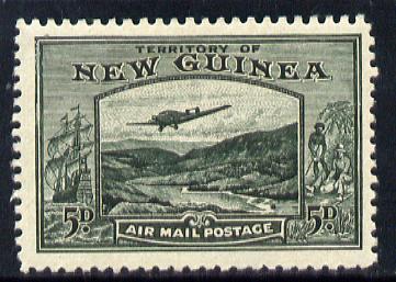 New Guinea 1939 Junkers G.31F over Bulolo Goldfields 5d deep green mounted mint SG 218