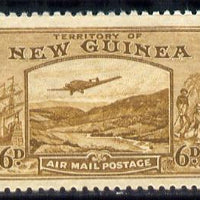New Guinea 1939 Junkers G.31F over Bulolo Goldfields 6d bistre-brown mounted mint SG 219