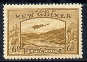 New Guinea 1939 Junkers G.31F over Bulolo Goldfields 6d bistre-brown mounted mint SG 219