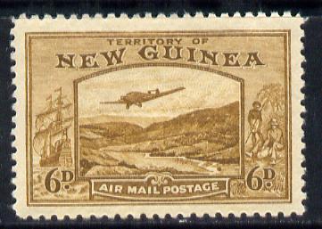 New Guinea 1939 Junkers G.31F over Bulolo Goldfields 6d bistre-brown mounted mint SG 219