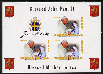Rwanda 2013 Pope John Paul with Mother Teresa imperf sheetlet containing 3 values & label unmounted mint