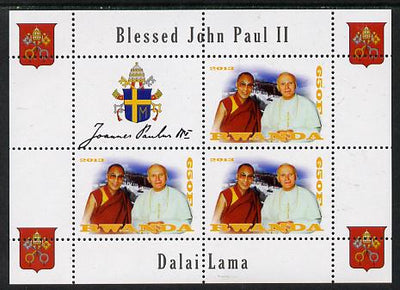Rwanda 2013 Pope John Paul with Dalai Lama perf sheetlet containing 3 values & label unmounted mint