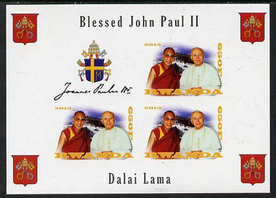 Rwanda 2013 Pope John Paul with Dalai Lama imperf sheetlet containing 3 values & label unmounted mint