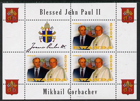 Rwanda 2013 Pope John Paul with Mikhail Gorbachev perf sheetlet containing 3 values & label unmounted mint