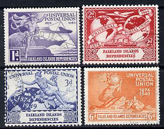 Falkland Islands Dependencies 1949 KG6 75th Anniversary of Universal Postal Union set of 4 fine cds used SG G21-4