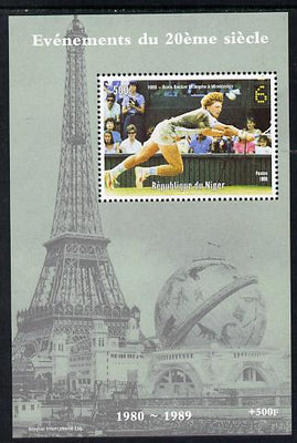 Niger Republic 1998 Events of the 20th Century 1980-1989 Boris Becker Wimbledon Champion perf souvenir sheet unmounted mint. Note this item is privately produced and is offered purely on its thematic appeal