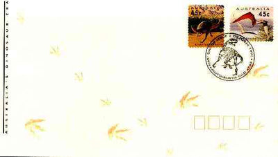 Australia 1993 Prehistoric Animals cover bearing the two self-adhesive stamps (ex coils) with special first day cancel (SG 1430-31)