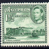 Cyprus 1938-51 KG6 Kyrenia Harbour 1.5pi green mounted mint, SG 155ab