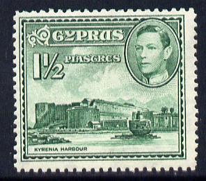 Cyprus 1938-51 KG6 Kyrenia Harbour 1.5pi green mounted mint, SG 155ab
