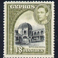 Cyprus 1938-51 KG6 Buyuk Khan 18pi black & olive-green mounted mint, SG 160