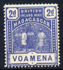 Madagascar 1895 British Inland Mail 2d blue unmounted mint, light gum creases SG 57