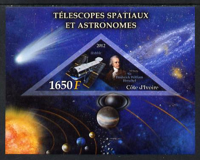 Ivory Coast 2012 Space Telescopes & Astronomers imperf m/sheet containing 1 triangular value unmounted mint