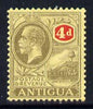 Antigua 1921-29 KG5 MCA 4d grey-black & red on pale yellow mounted mint SG 56