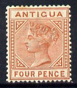 Antigua 1884-87 QV Crown CA 4d chestnut mounted mint SG 28