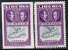 Liberia 1952 Ashmun 3c Map of Harper imperf proof in issued colours plus perf normal both unmounted mint (as SG 717)