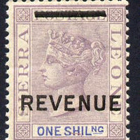 Sierra Leone 1880's REVENUE opt on QV 1s mauve & blue mounted mint