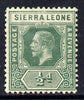 Sierra Leone 1912-21 KG5 MCA 1/2d green mounted mint SG 112