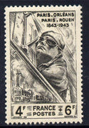 France 1944 National Relief Fund - Railways 4f+6f unmounted mint SG 830