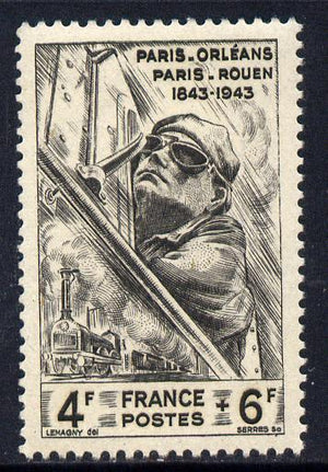 France 1944 National Relief Fund - Railways 4f+6f unmounted mint SG 830