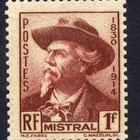 France 1941 Frederic Mistral (poet) 1f brown-lake unmounted mint SG 698
