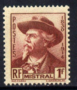France 1941 Frederic Mistral (poet) 1f brown-lake unmounted mint SG 698