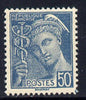 France 1938-42 Mercury 50c greenish-blue unmounted mint SG 627c