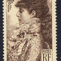 France 1945 Birth Centenary of Sarah Bernhardt (actress) 4f+1f purple-brown unmounted mint SG 950