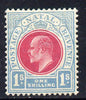 Natal 1904-08 KE7 MCA Postage-Revenue 1s carmine & pale blue mounted mint SG 155