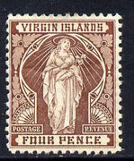 British Virgin Islands 1899 Virgin Crown CA 4d brown mounted mint SG 46