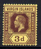 British Virgin Islands 1913-19 KG5 MCA 3d purple on yellow mounted mint SG 73