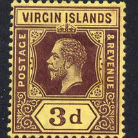 British Virgin Islands 1913-19 KG5 MCA 3d purple on yellow mounted mint SG 73