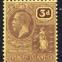 British Virgin Islands 1922-28 KG5 MCA 3d purple on yellow mounted mint SG 82