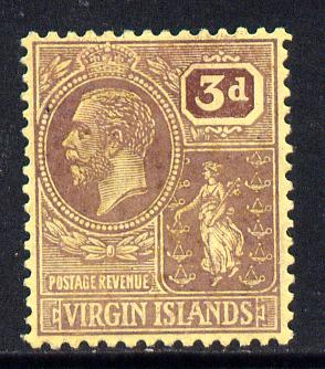 British Virgin Islands 1922-28 KG5 Script CA 3d purple on yellow mounted mint SG 96