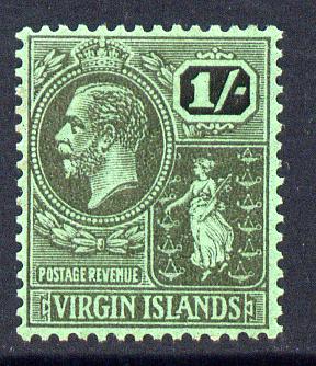 British Virgin Islands 1922-28 KG5 Script CA 1s black on emerald mounted mint SG 99