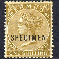 Bermuda 1883-1904 QV 1s yellow-brown overprinted SPECIMEN fine with gum with only about 730 produced SG 29s