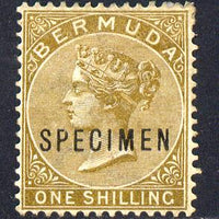 Bermuda 1883-1904 QV 1s yellow-brown overprinted SPECIMEN fine with gum with only about 730 produced SG 29s